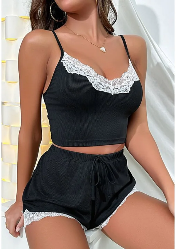 Luxe Lace Lounge Set - Black color thumbnail