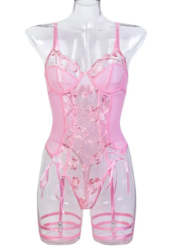 Rose Desire Lace-Up Teddy - Pink color thumbnail