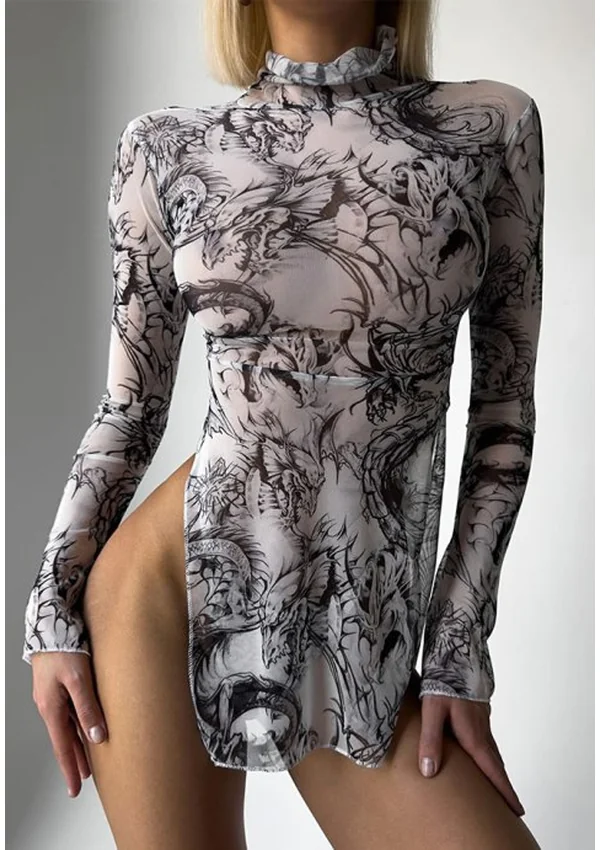 Mystic Dragon Sheer Chemise - Black/White color thumbnail