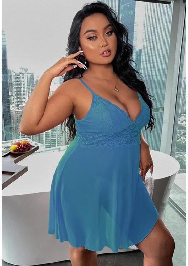 Azure Elegance Plus Nightdress - Blue color thumbnail