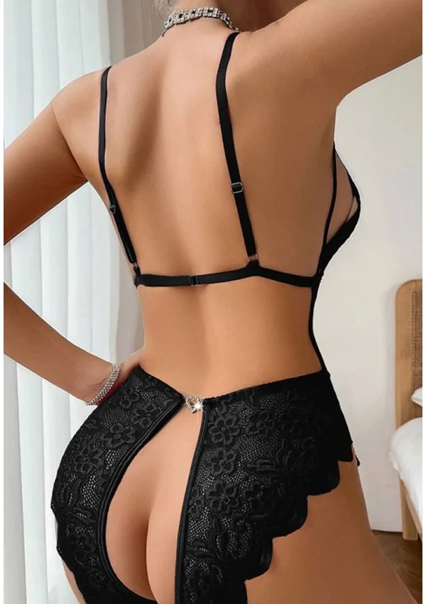 Passion Bloom Lace Teddy - Black color thumbnail