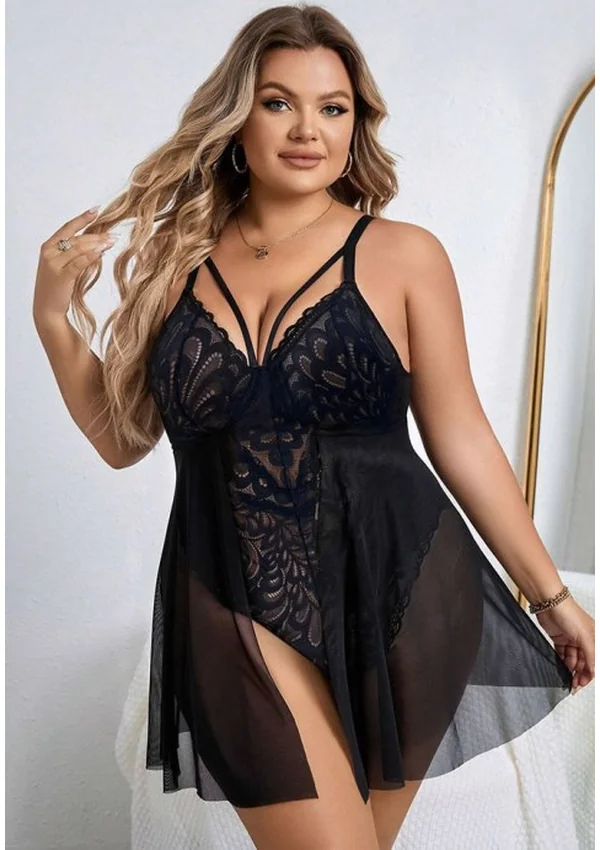 Noir Elegance Lace Plus Teddy - Black color thumbnail