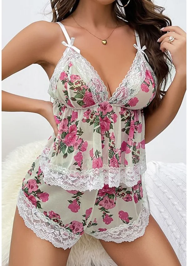 Rosy Elegance Lace Lounge Set - Flower color thumbnail