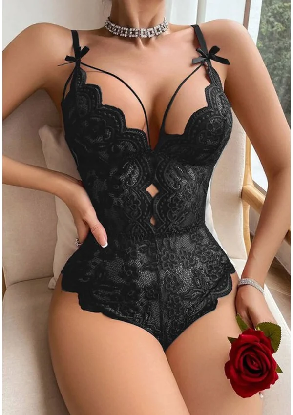 Passion Bloom Lace Teddy - Black color thumbnail