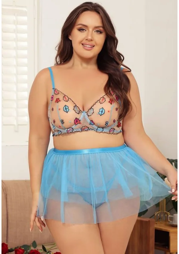 Blue Blossom Lingerie Plus Set - Light Blue/Print color thumbnail