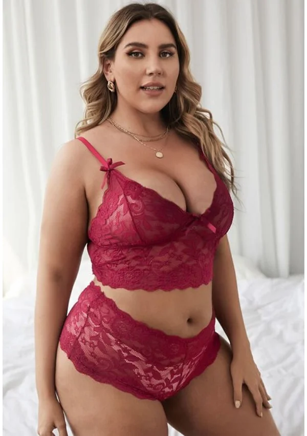 Celeste Charm Plus Bralette Set - Burgundy color thumbnail
