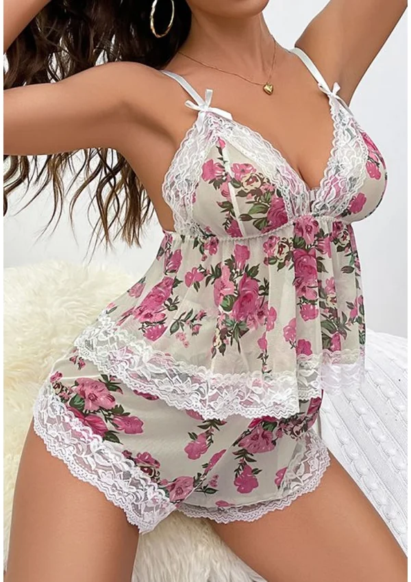 Rosy Elegance Lace Lounge Set - Flower color thumbnail