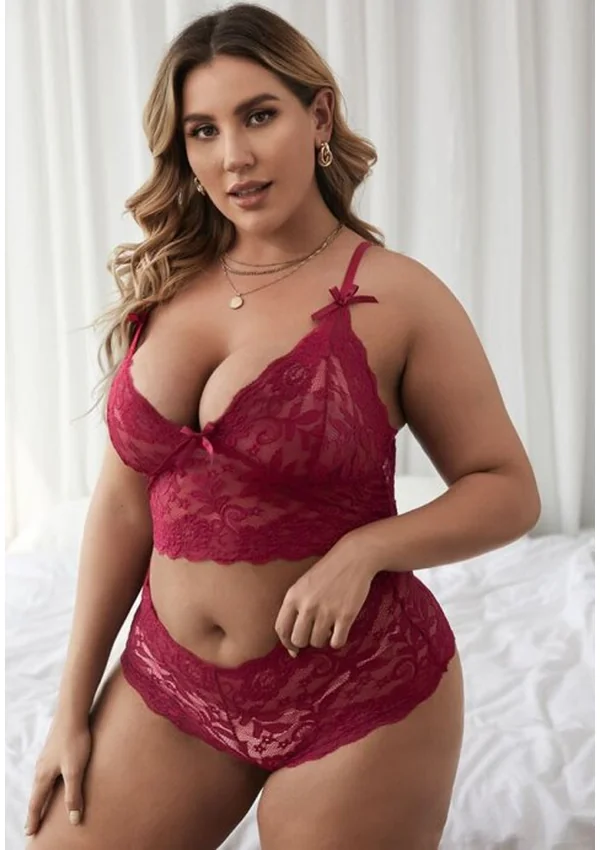 Celeste Charm Plus Bralette Set - Burgundy color thumbnail