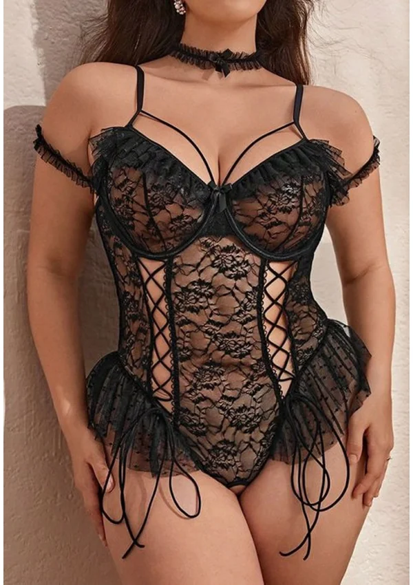 Midnight Lace Ruffle Corset Plus Teddy - Product image 2