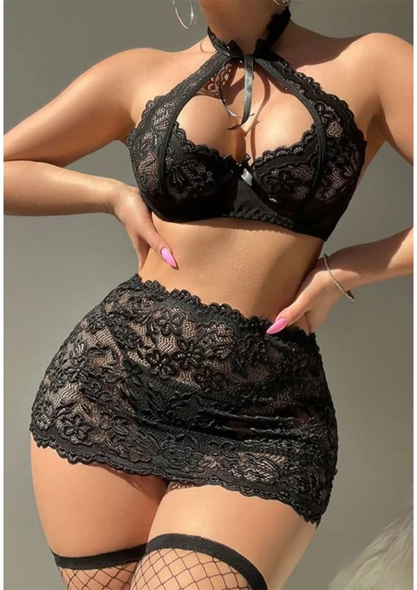 Serves You Right Lace Bra Set - Black color thumbnail
