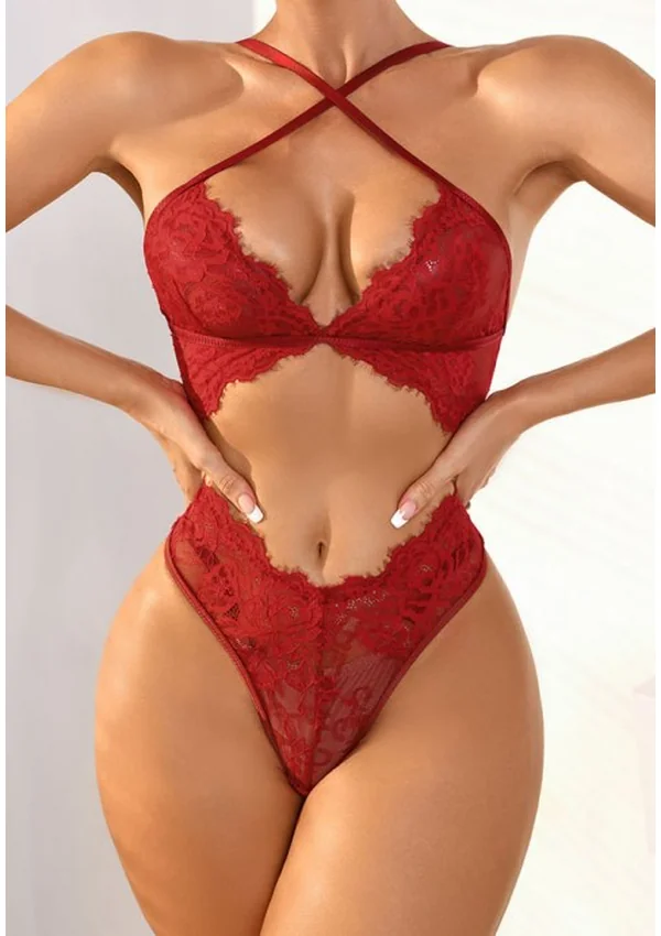 Red Lace Cut-Out Teddy - Product image 3