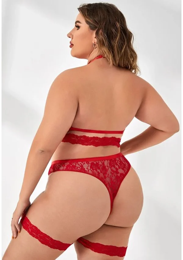 Elegant Desire Lace Plus Bra Set - Red color thumbnail