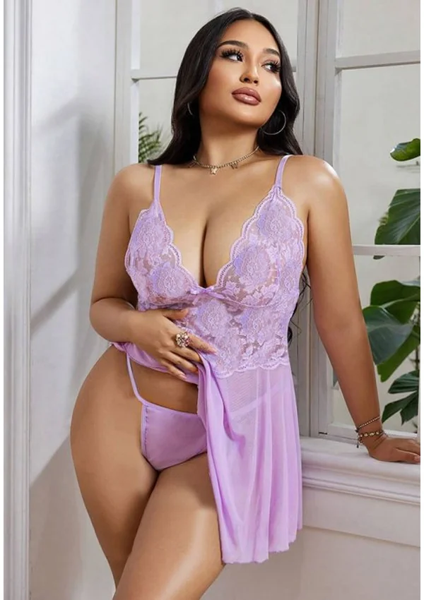 Lavender Lace Desire Plus Babydoll - Lavender color thumbnail