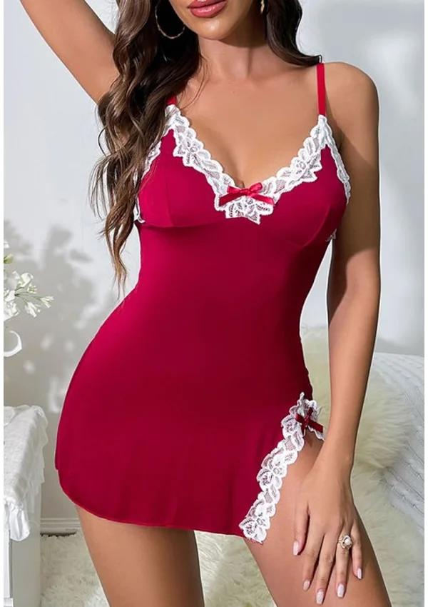Scarlet Lace Elegance Chemise - Burgundy color thumbnail