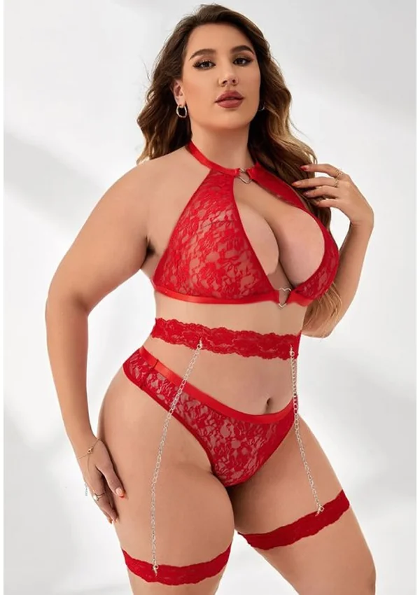 Elegant Desire Lace Plus Bra Set - Red color thumbnail
