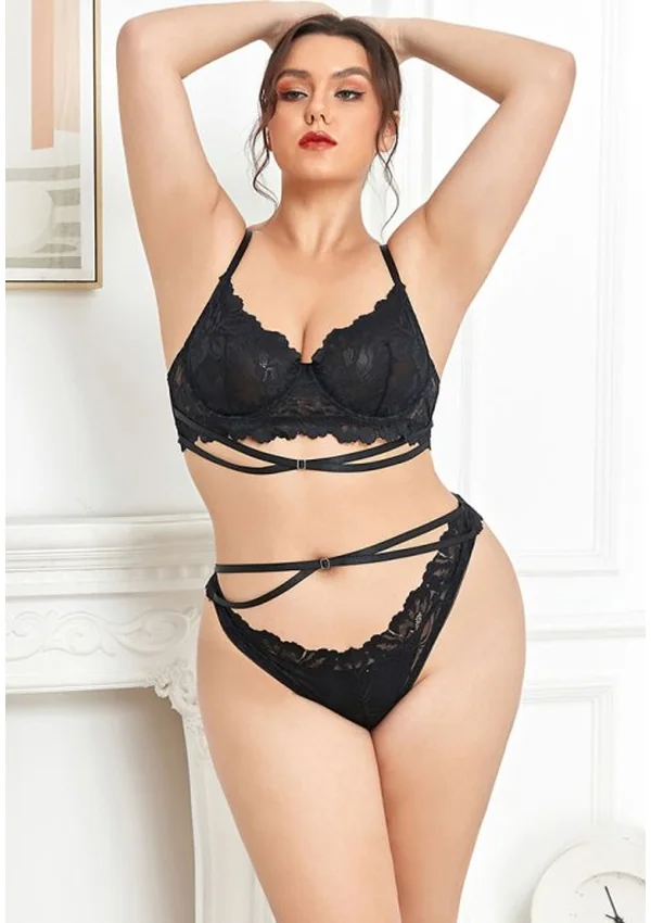 Blush Whisper Lace Plus Bra Set - Black color thumbnail