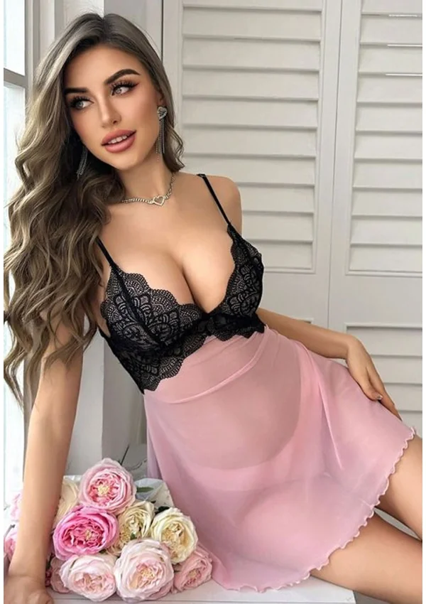Pink Serenade Babydoll - Pink/Black color thumbnail