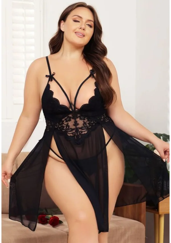 Enchanted Lace Plus Nightdress - Black color thumbnail