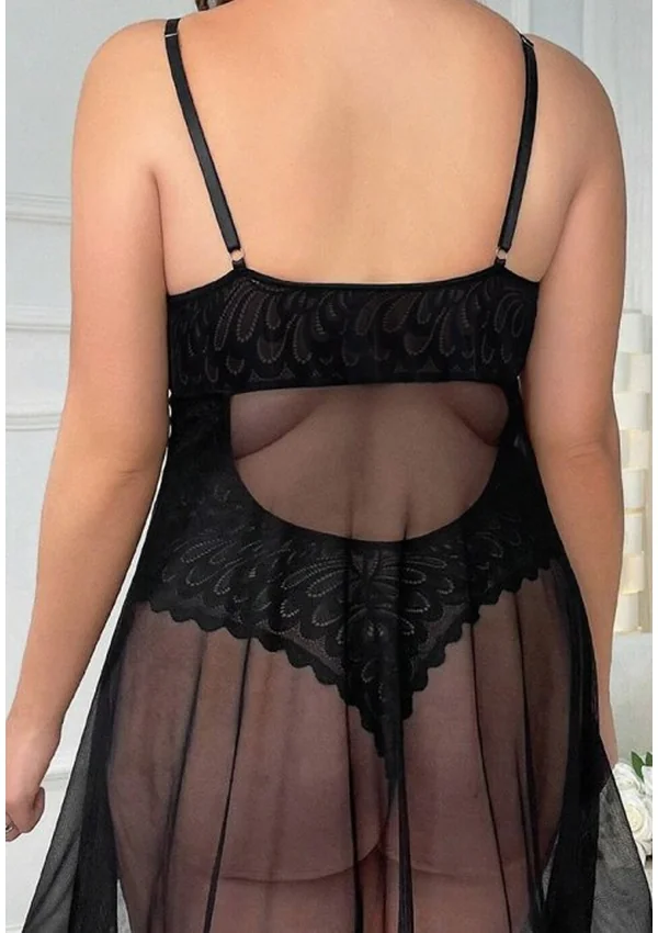 Noir Elegance Lace Plus Teddy - Black color thumbnail