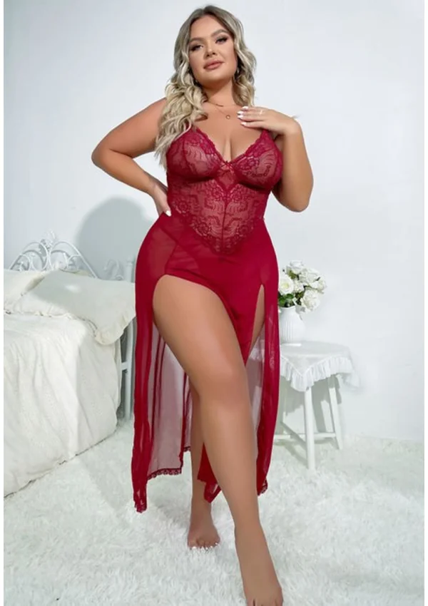 Moonlit Allure Plus Gown - Burgundy color thumbnail