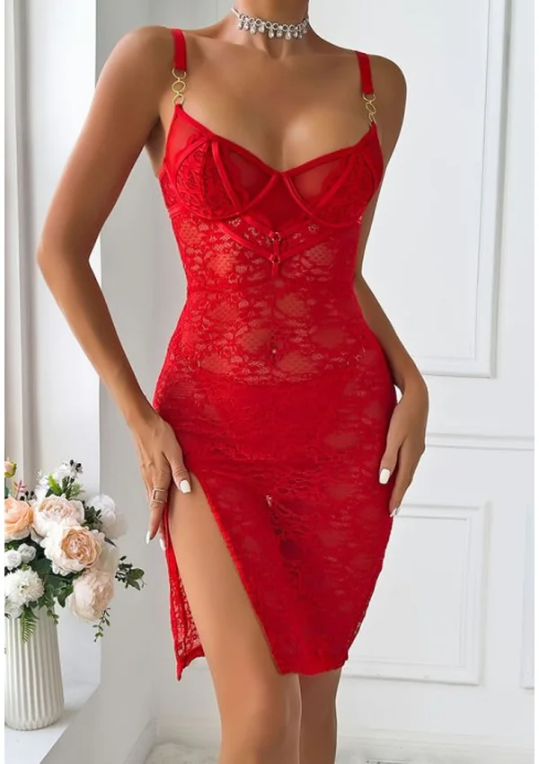 Scarlet Temptress Lace Chemise - Red color thumbnail