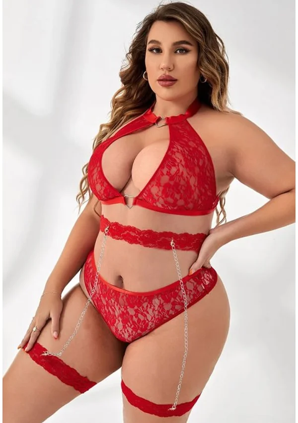 Elegant Desire Lace Plus Bra Set - Red color thumbnail