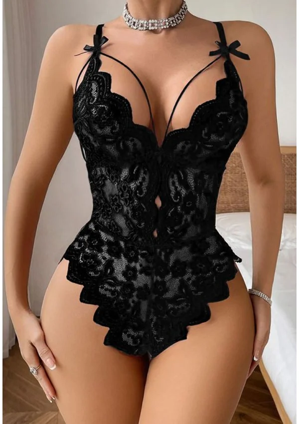 Passion Bloom Lace Teddy - Black color thumbnail
