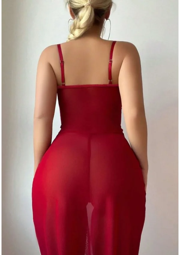 Crimson Elegance Sheer Gown - Burgundy color thumbnail