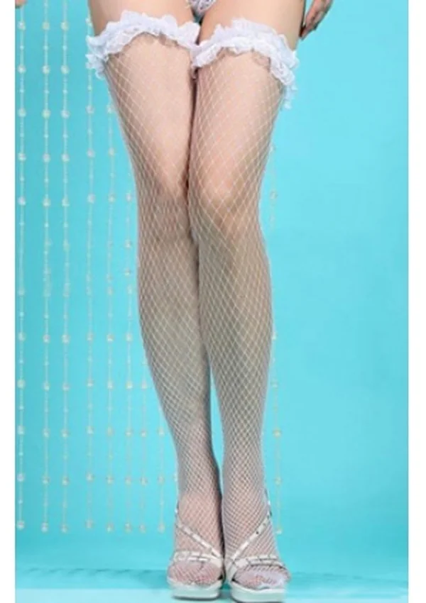 Scarlet Ruffle Fishnet Stockings - White color thumbnail