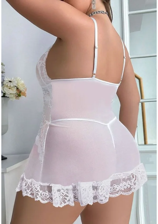 Elegance Sheer Lace Plus Chemise - White color thumbnail
