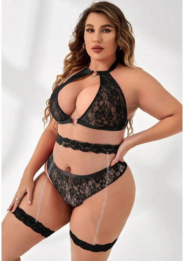 Elegant Desire Lace Plus Bra Set - Black color thumbnail