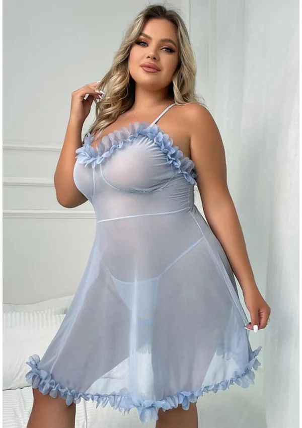 Dreamy Petal Sheer Plus Nightgown - Blue color thumbnail