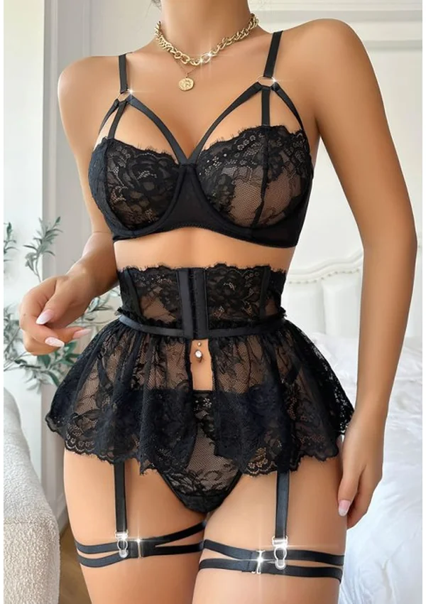 Romantic Moments Lace Bra Set - Black color thumbnail