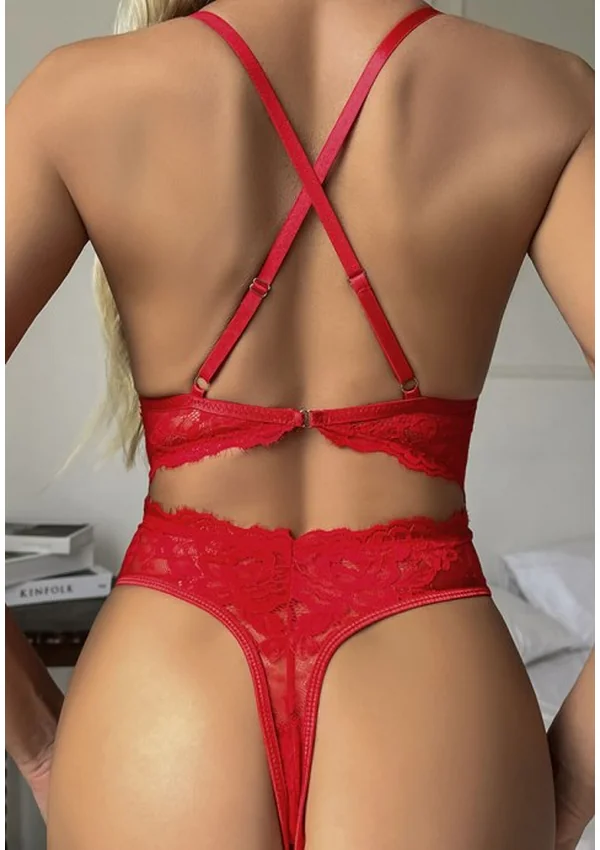 Red Lace Cut-Out Teddy - Product image 4