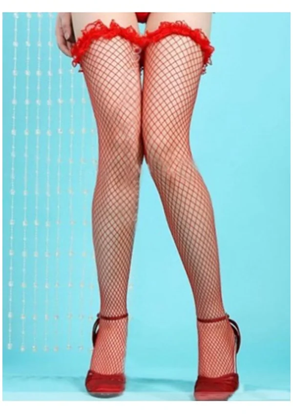 Scarlet Ruffle Fishnet Stockings - Red color thumbnail