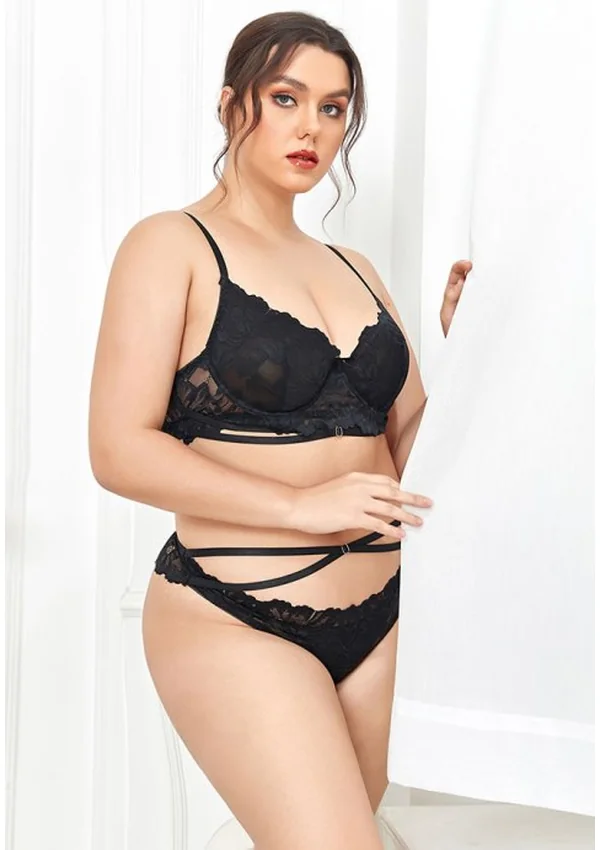 Blush Whisper Lace Plus Bra Set - Black color thumbnail