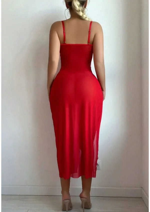 Crimson Elegance Sheer Gown - Red color thumbnail