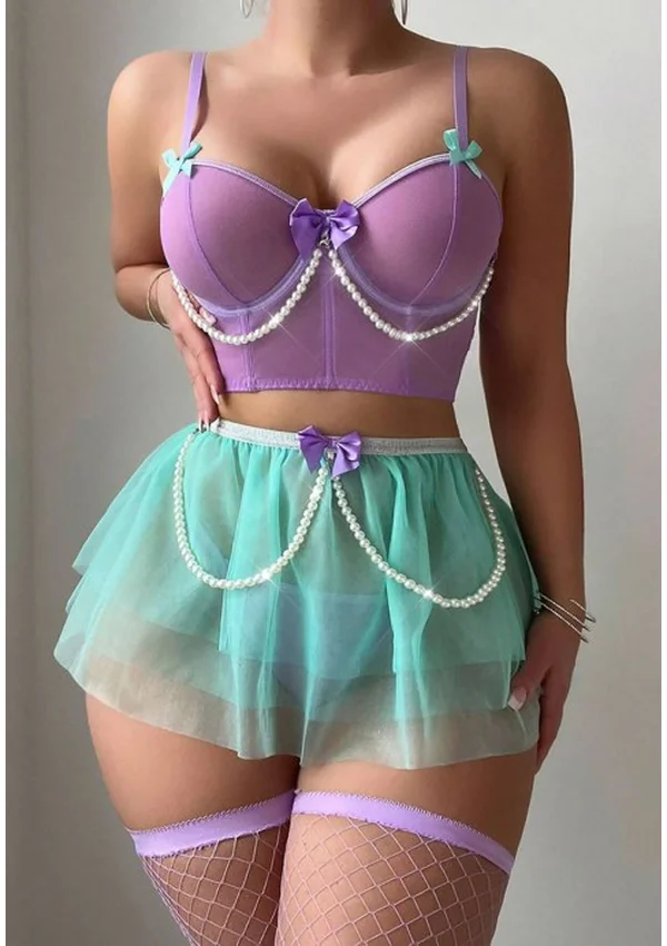 Enchanted Pearl Fantasy Lingerie Set - Purple/Mint Green color thumbnail
