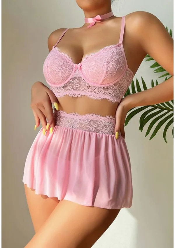 Sweet Desires Lace Bra Set - Pink color thumbnail