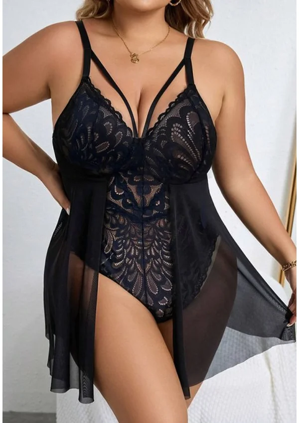 Noir Elegance Lace Plus Teddy - Black color thumbnail