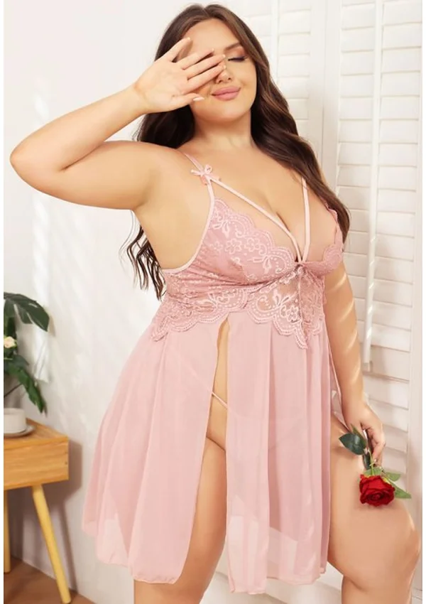 Enchanted Lace Plus Nightdress - Pink color thumbnail