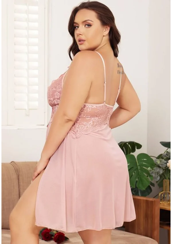 Enchanted Lace Plus Nightdress - Pink color thumbnail