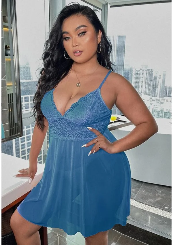 Azure Elegance Plus Nightdress - Blue color thumbnail