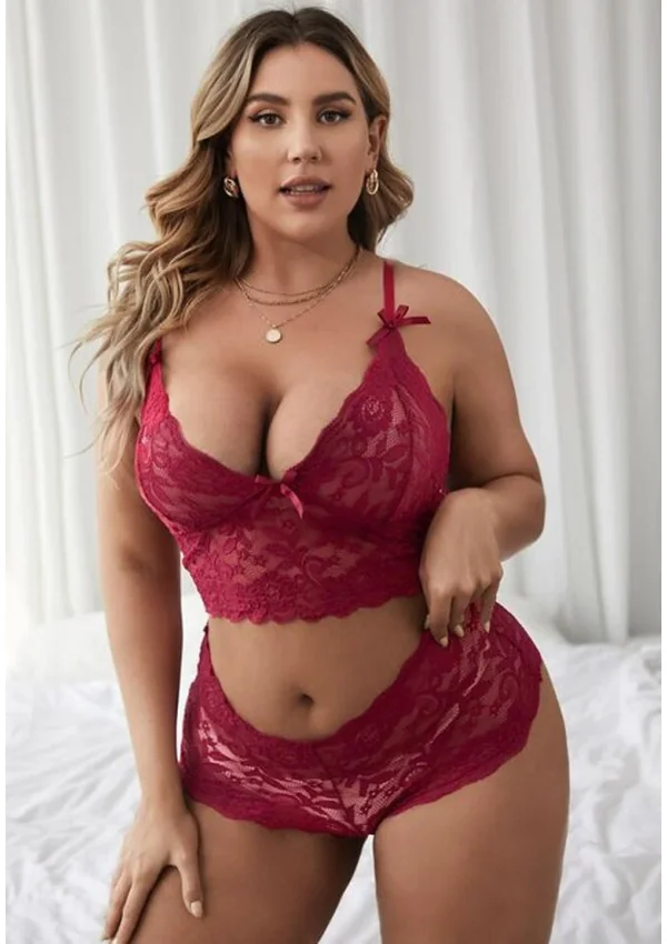 Celeste Charm Plus Bralette Set - Burgundy color thumbnail