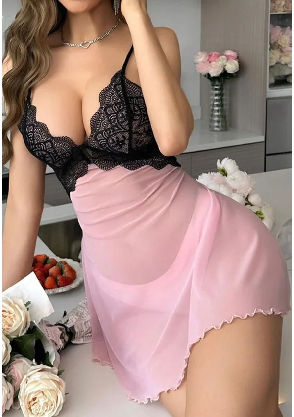 Pink Serenade Babydoll - Pink/Black color thumbnail