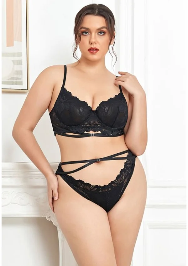 Blush Whisper Lace Plus Bra Set - Black color thumbnail