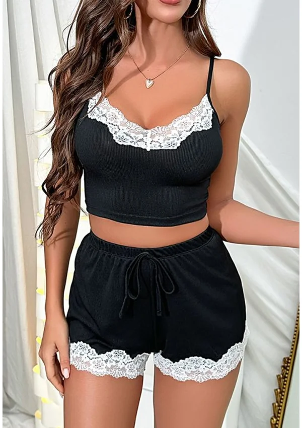Luxe Lace Lounge Set - Black color thumbnail