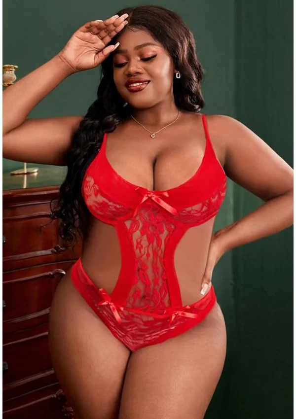 Scarlet Lace Plus Teddy - Red color thumbnail