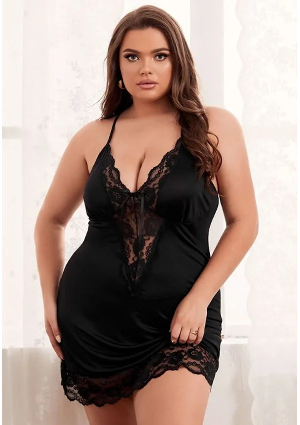 Midnight Allure Lace Plus Nightgown - Black color thumbnail