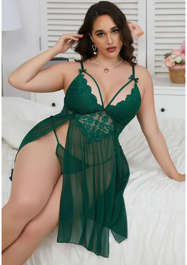 Enchanted Lace Plus Nightdress - Green color thumbnail
